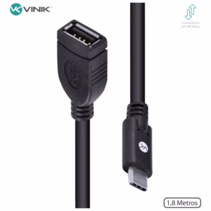 Cabo Adaptador Tipo C para Extensor USB A Fêmea 2.0 – 1,8m VINIK