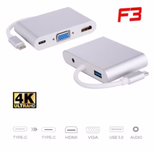 Cabo Adaptador Tipo C 5 em 1 – HDMI / VGA / USB 3.0 / Áudio P2 / Tipo-C -  F3